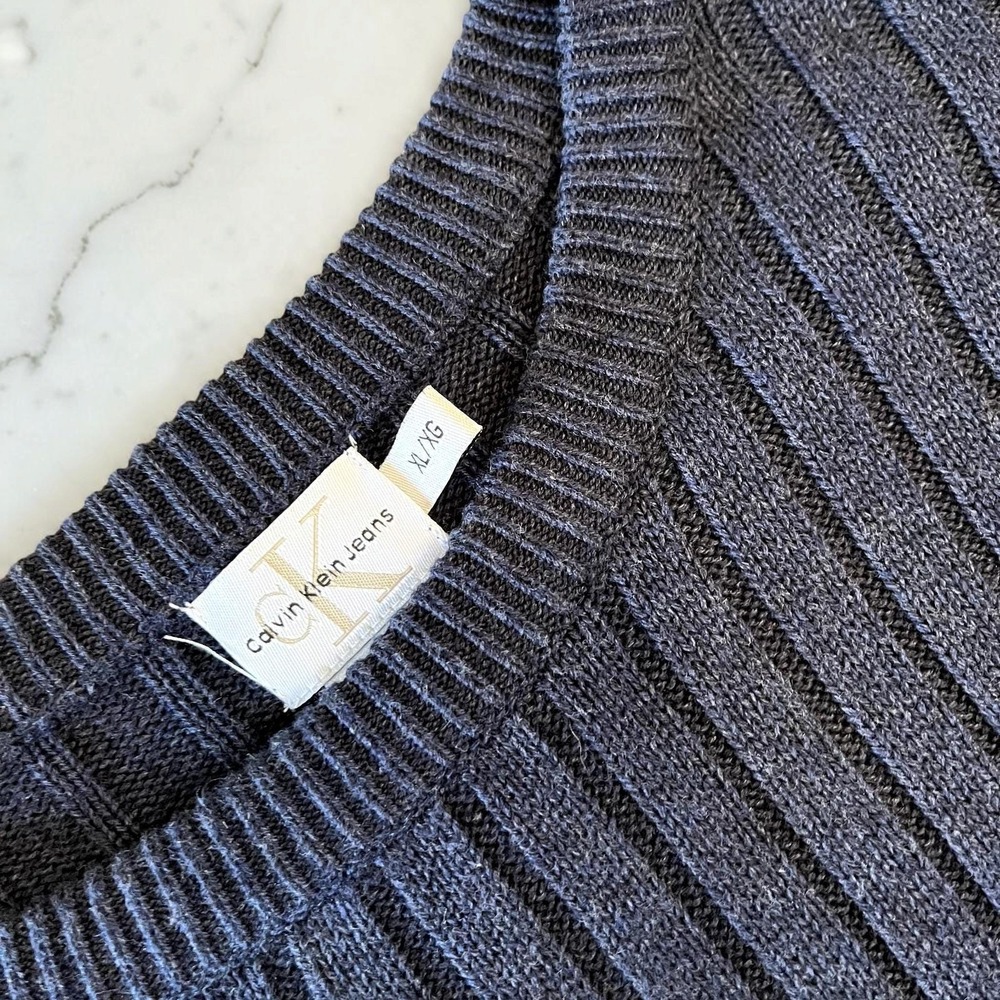 Calvin Klein Jeans Sweater XL Navy Blue Vintage 90s Y2K Ribbed Normcore Grunge - Picture 3 of 11
